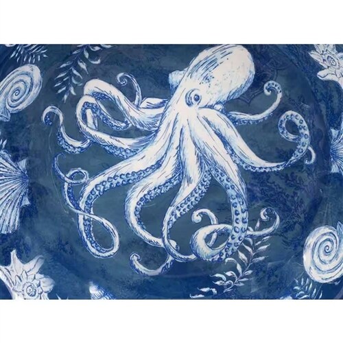 Blue-White Melamine Coastal Starfish Sea Shell Octopus Beach Bowl Set Dishwasher Safe