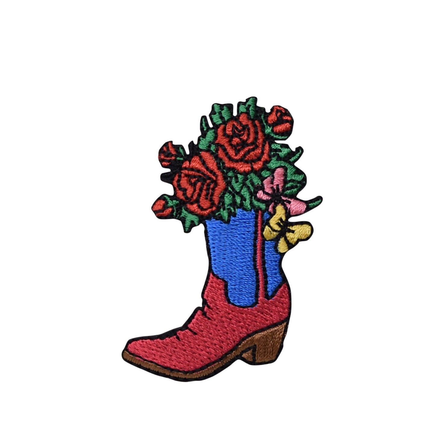 Western Cowboy Boot with Red Roses, Embroidered, Iron on Patch