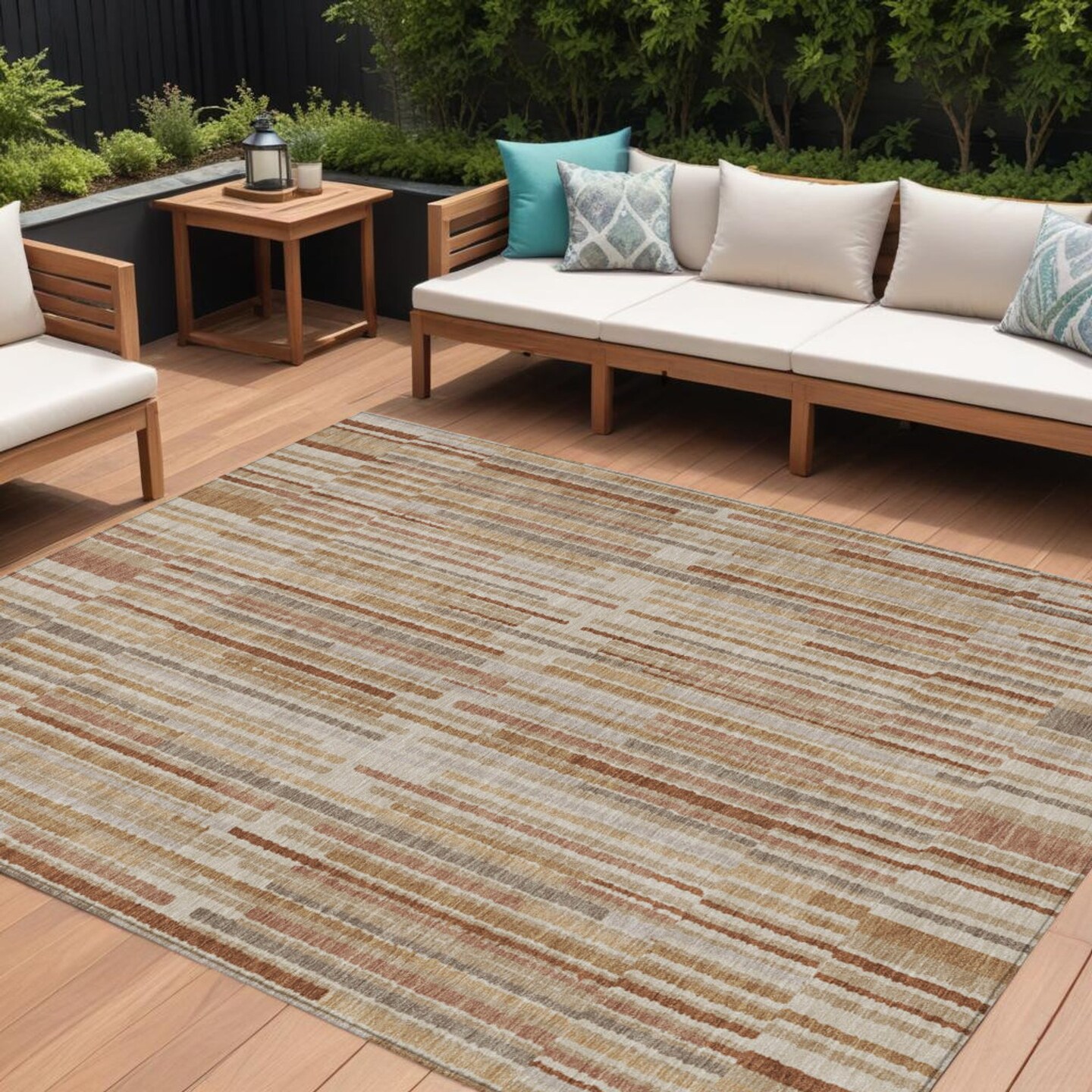 Edge Collections - 8' x 10' - Brown - Striped Durable Indoor Outdoor Area Rug - 1 Piece