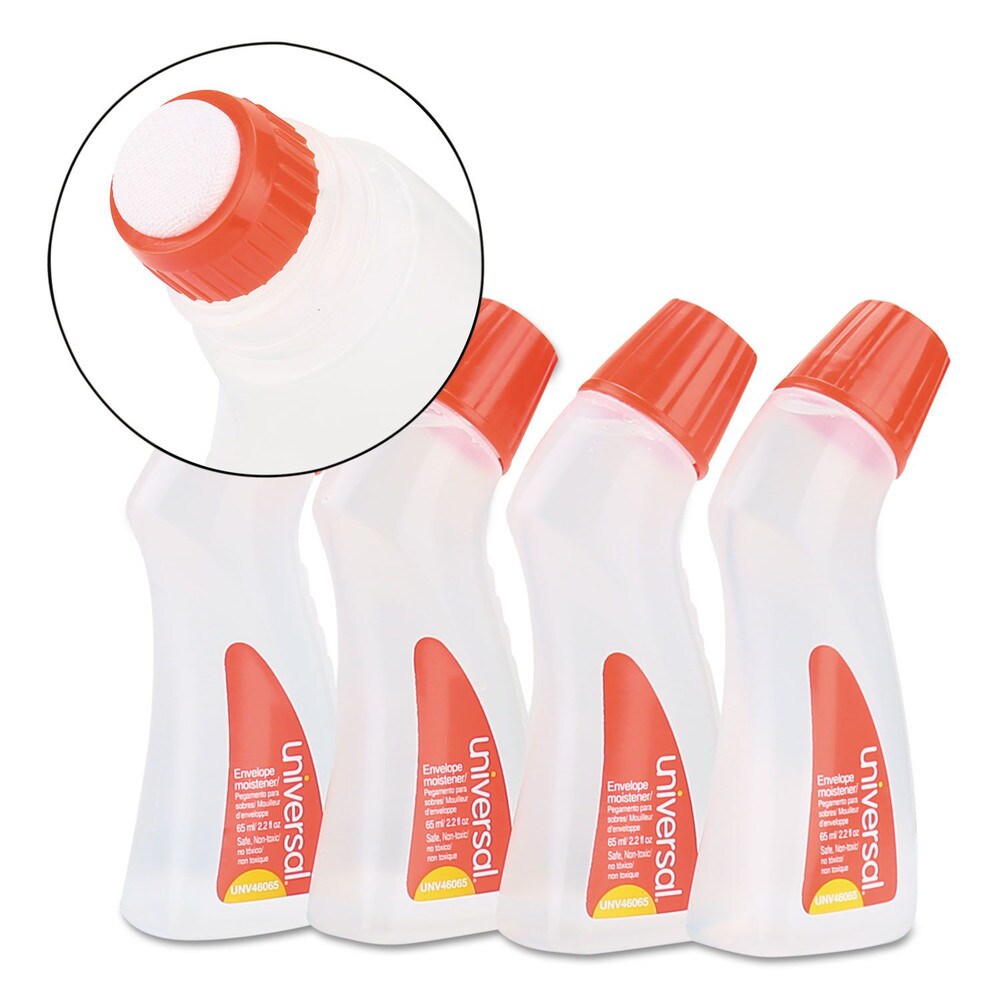 Universal 2.2 oz. Envelope Moistener with Adhesive Bottle - Clear (4/Pack)