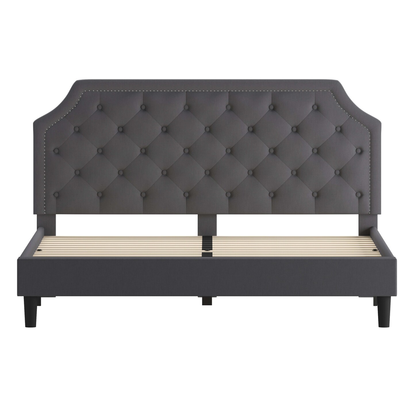 Merrick Lane Provence Platform Bed with Slatted Support Contemporary Tufted Upholstery with Accent Nail Trim