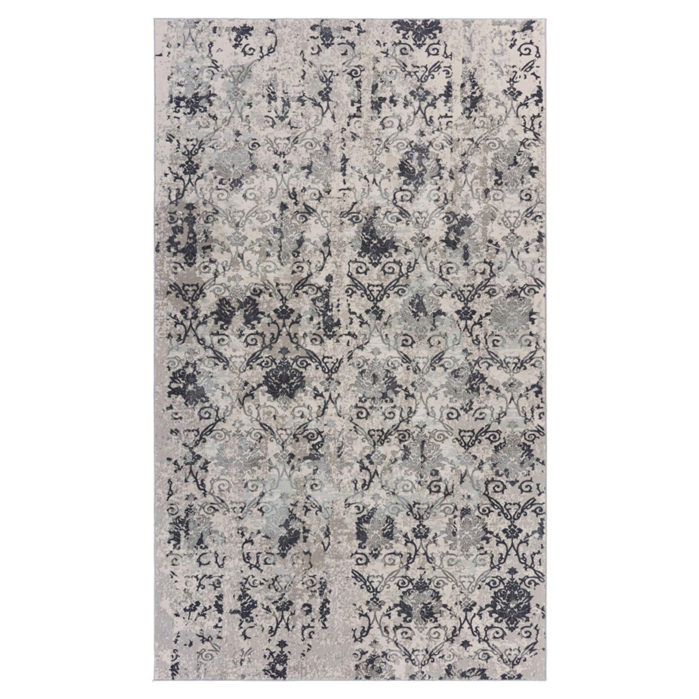 Edge Collections - 2' X 3' - Gray - Stain Resistant Damask Area Rug for Home Spaces - 1 Piece