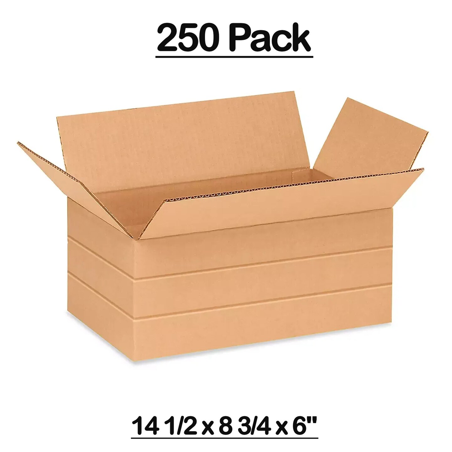 250 Pack Heavy Duty Multi Depth Corrugated Shipping Cartons for Packaging Mailing and Storage 14 1⁄2 x 8 3⁄4 x 6 inch