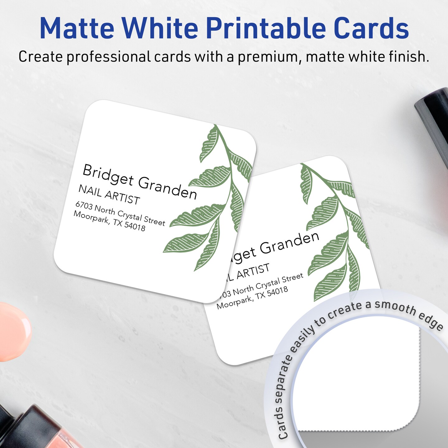 Avery Matte White Square Cards, 2" x 2" Square Rounded Corners