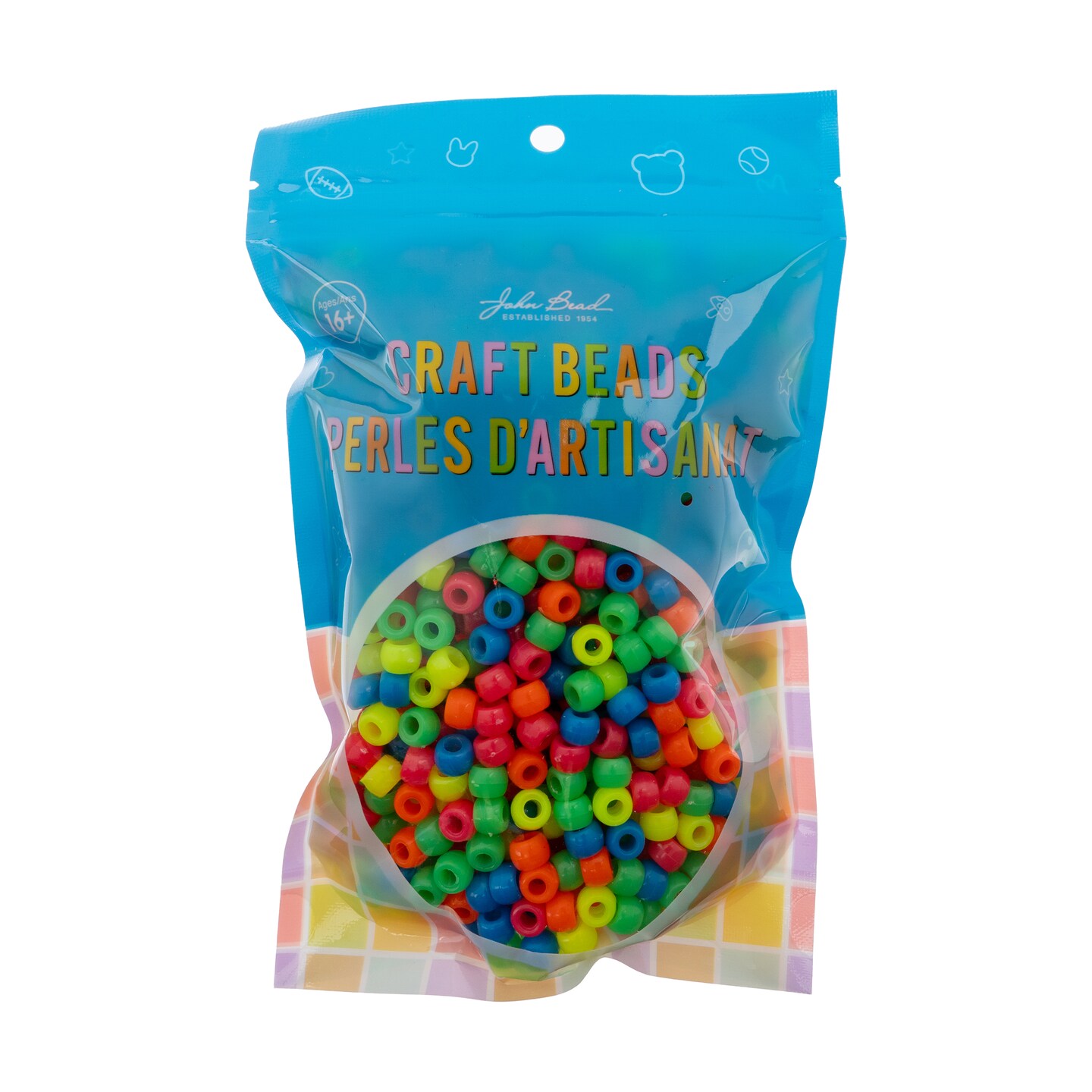 John Bead 9mm Assorted Plastic Pony Beads, 1000pcs