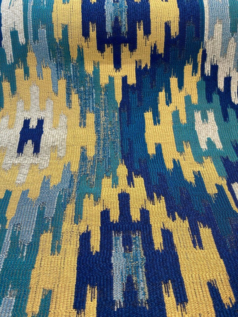 1 Yard Upholstery Jacquard Fabric Hupa Parrot Teal Ikat Vibrant 55% Rayon 45% Polyester 56 Inch Width