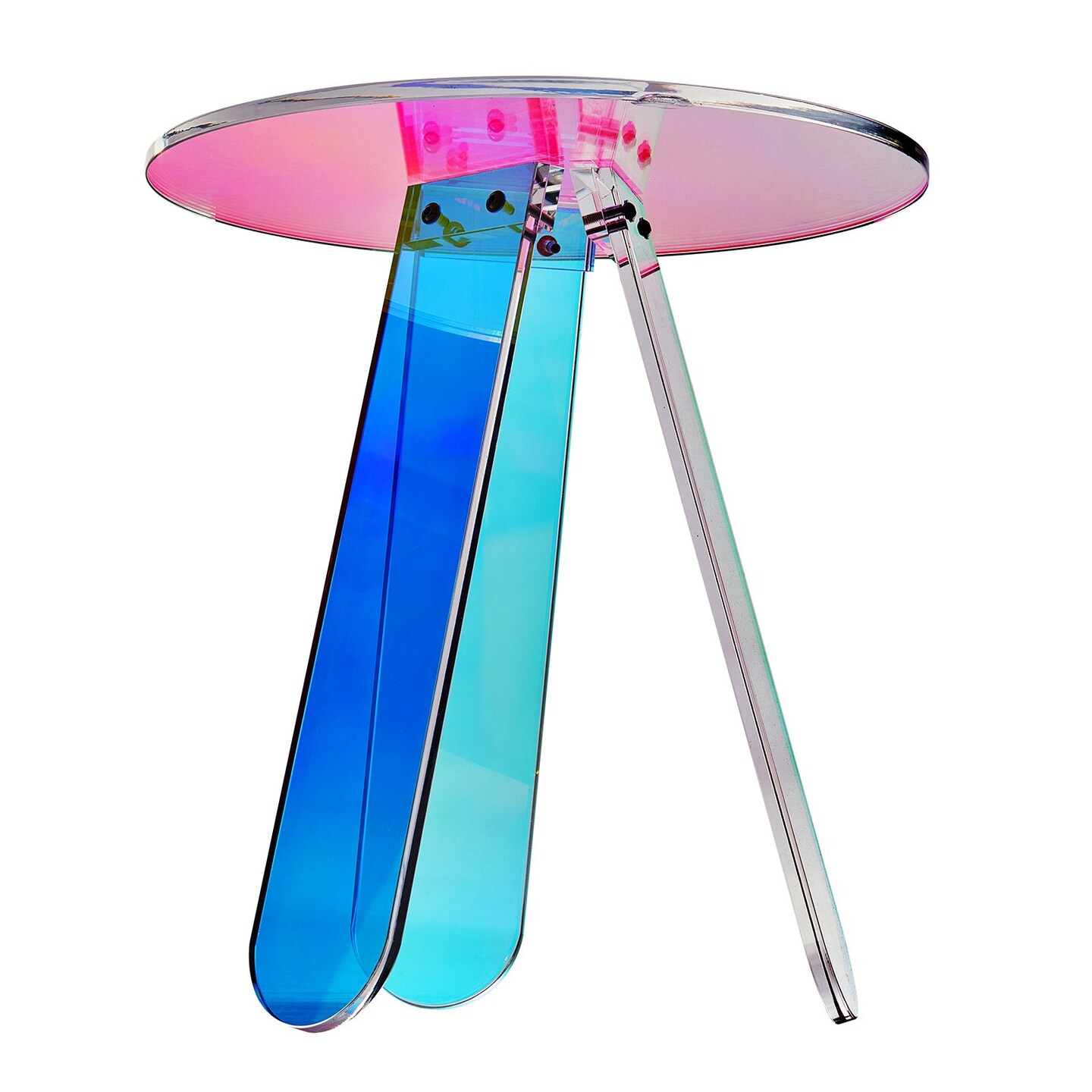 17.7” Round Iridescent Acrylic Transparent Rainbow Side Coffee End Table for Living Room