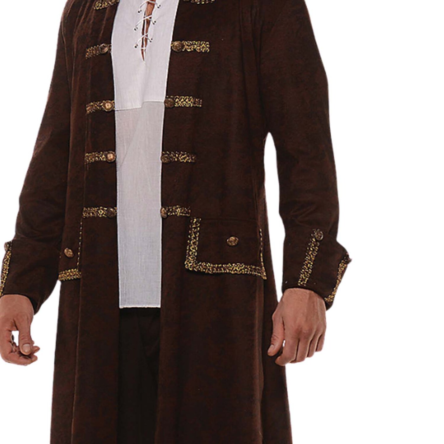 Pirate Coat Set Adult Brown Costume with Tricorn Hat for Halloween