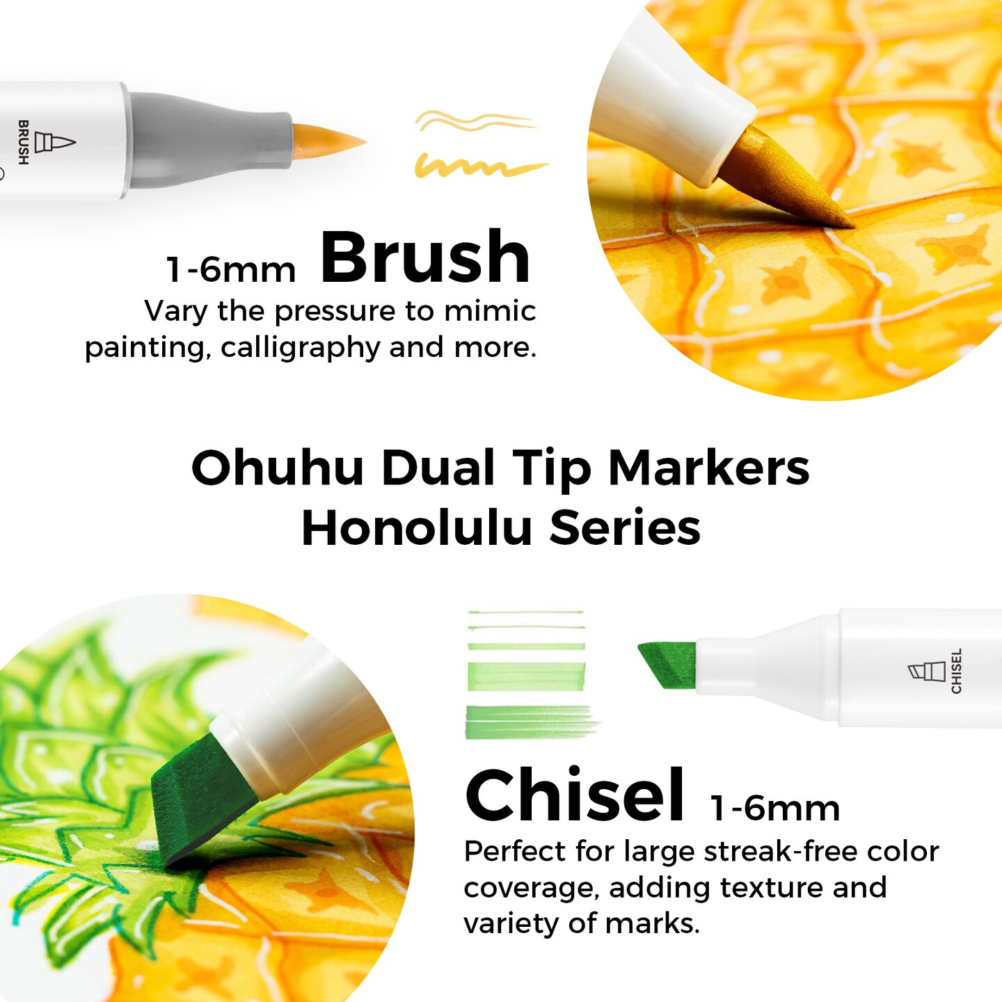Ohuhu Honolulu 48 Colors + 96 Pastel Colors Alcohol-Based Markers (Sweetness & Blossoming Series), Brush & Chisel, Dual Tips Art Markers Bundle