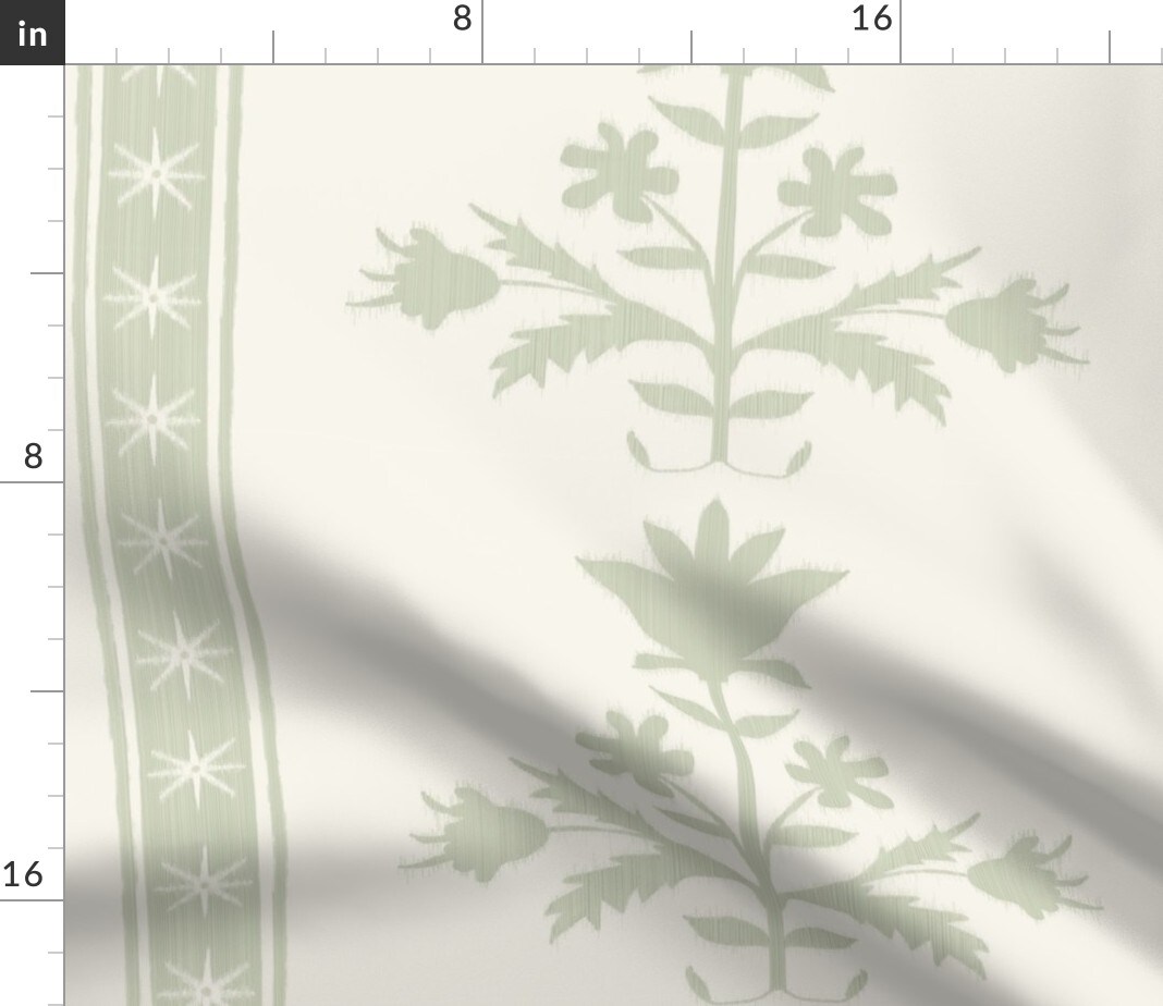 Sage Stripe Botanical Xl Scale Neutral Farmhouse Minimal Garden Preppy Grandmillennial Cream Beige Green Custom Printed Fabric by Spoonflower Various Fabrics by the Yard or Fat Quarter