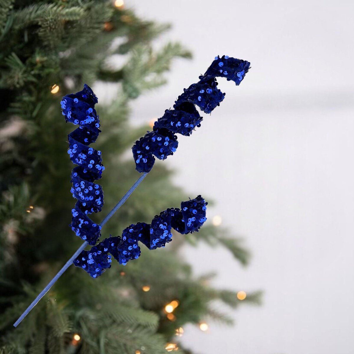 24&#x22; Sequin &#x26; Velvet Curly Spray: Midnight Blue
