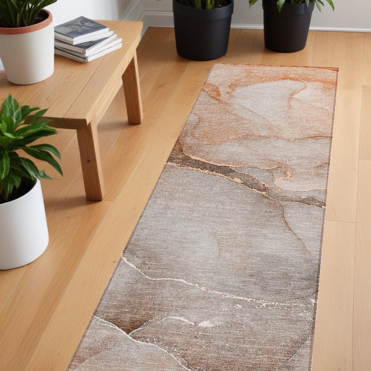Edge Collections - 8' - Brown - Washable Abstract Runner Rug for Indoor and Outdoor Use - 1 Piece