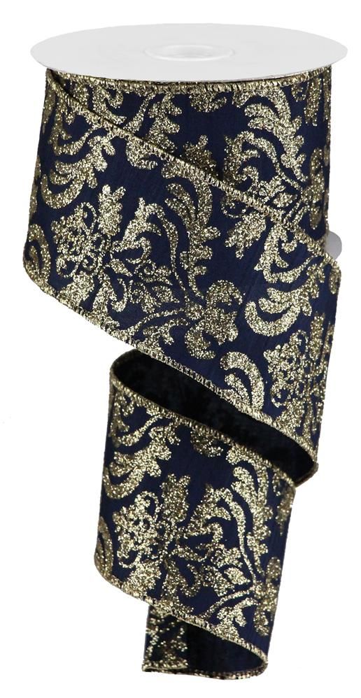 RG Ribbon Glitter Damask, Wired Faux Dupioni, 2.5