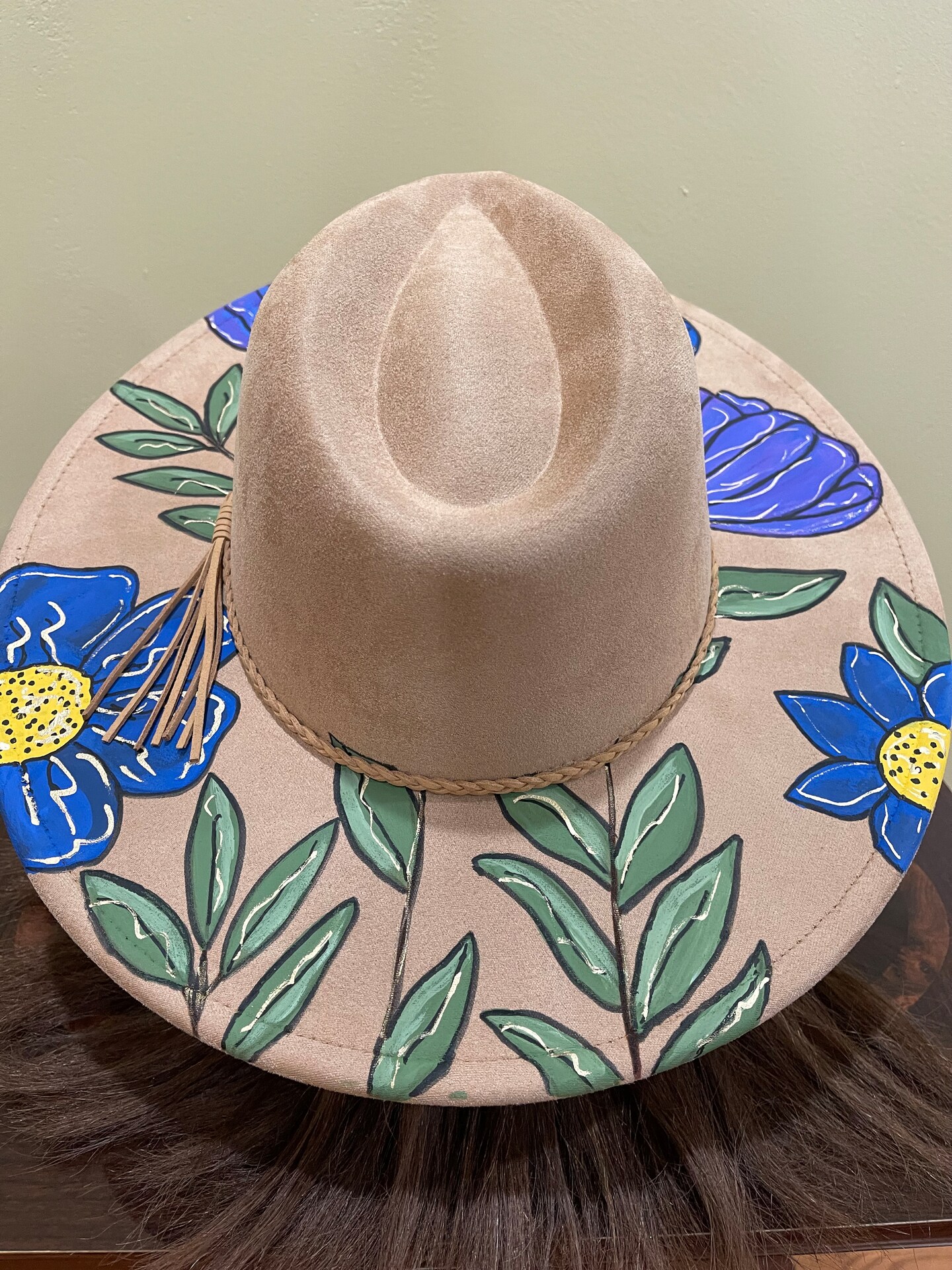 Hand painted hat by popular artist on the Dead scene owner of COLORWHEEL NC. The burnt orange colorful moody florals though ? All of  main image 4