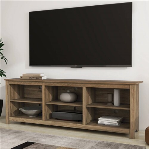 Wood Farmhouse TV Stand for Up to 70" TVs with Storage Shelves