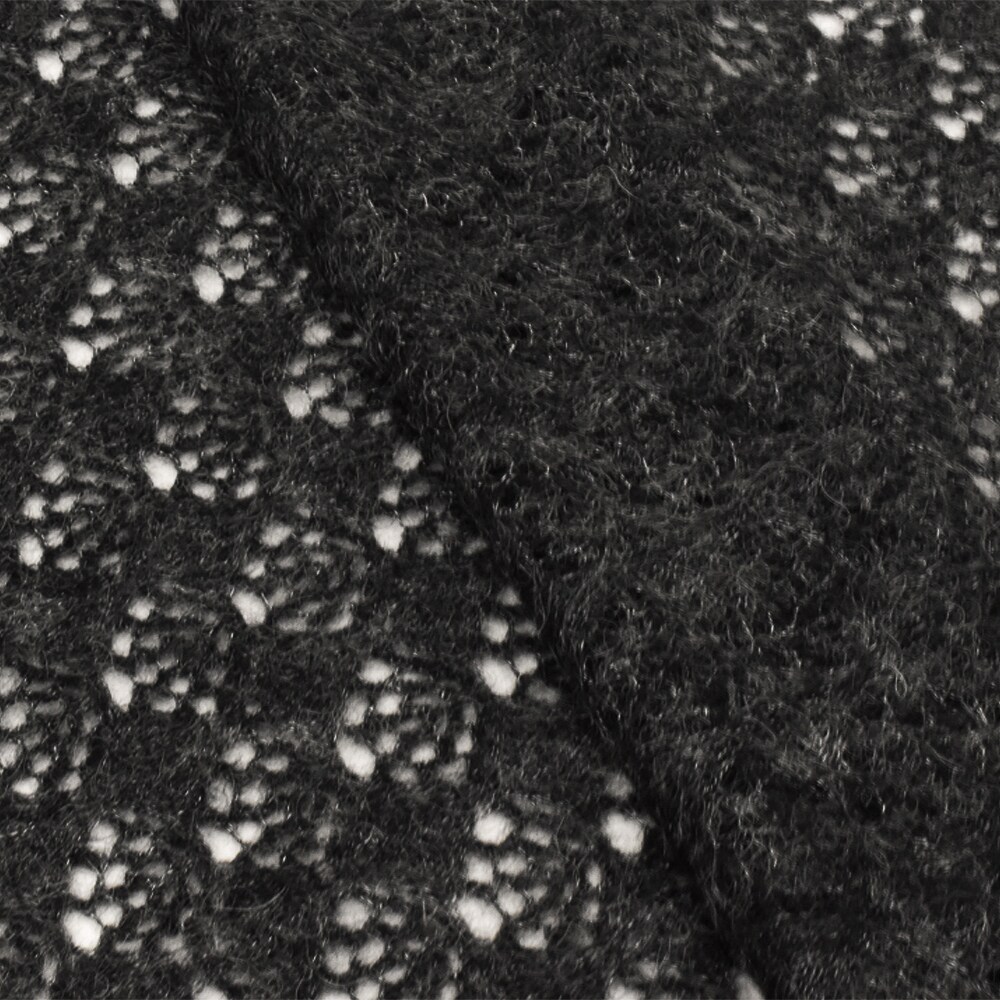 Ash Gray-Black Texture Polyester Wool Raschel Crochet Knit Fabric By the Yard