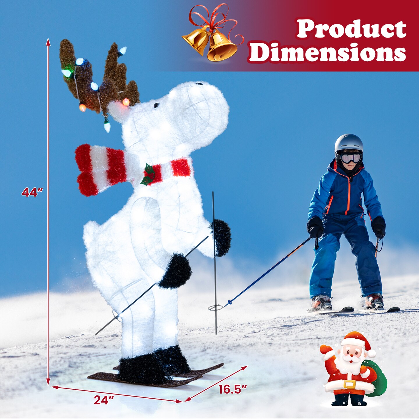 White LED Fabric and Metal Animated Reindeer with Skiing Arms