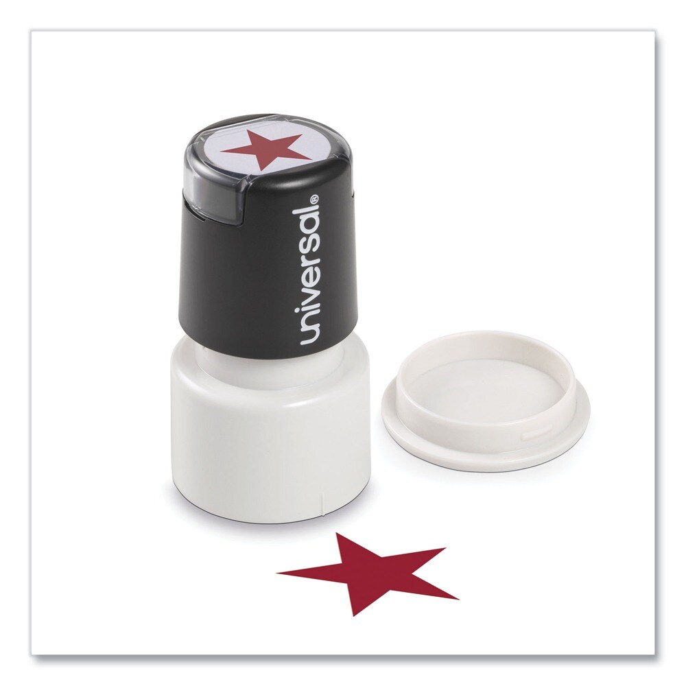 Universal Pre-Inked/Re-Inkable STAR Round Message Stamp - Red Ink