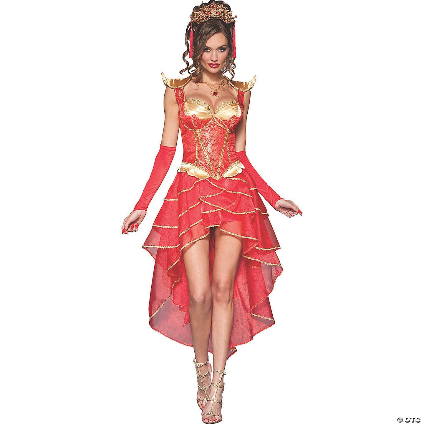 Womens Dragon Princess Adult Halloween Costume Dress Gloves Headpiece