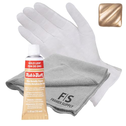 Rub n Buff Metallic Wax with Cotton Glove and 8&#x22; x 8&#x22; Cloth - Gilding Wax for a Smooth Adjustable Gloss Finish - Single 0.5oz/15ml Tube (Gold Leaf)