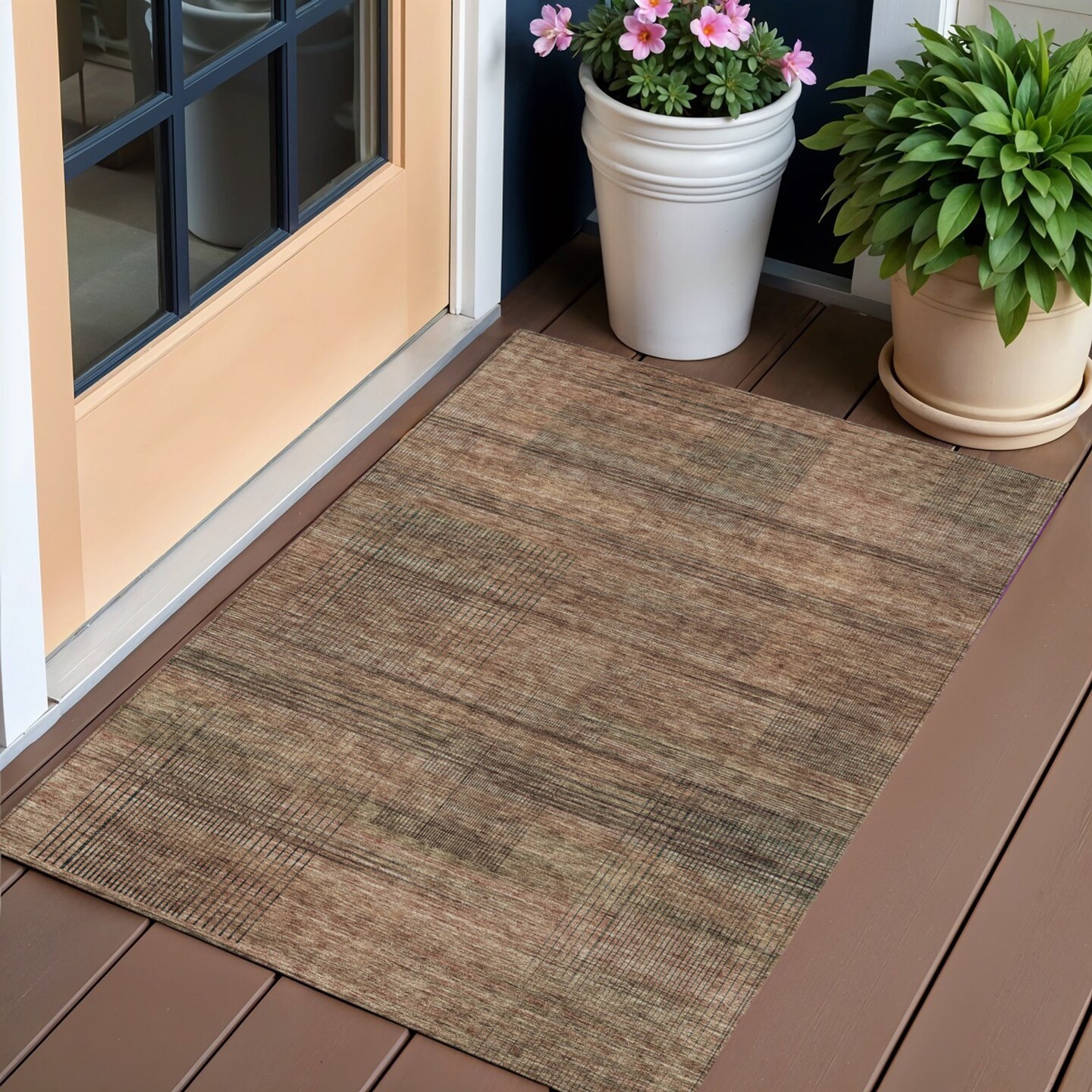 Edge Collections - 3' x 5' - Brown - Striped Area Rug Washable Indoor and Outdoor Use - 1 Piece