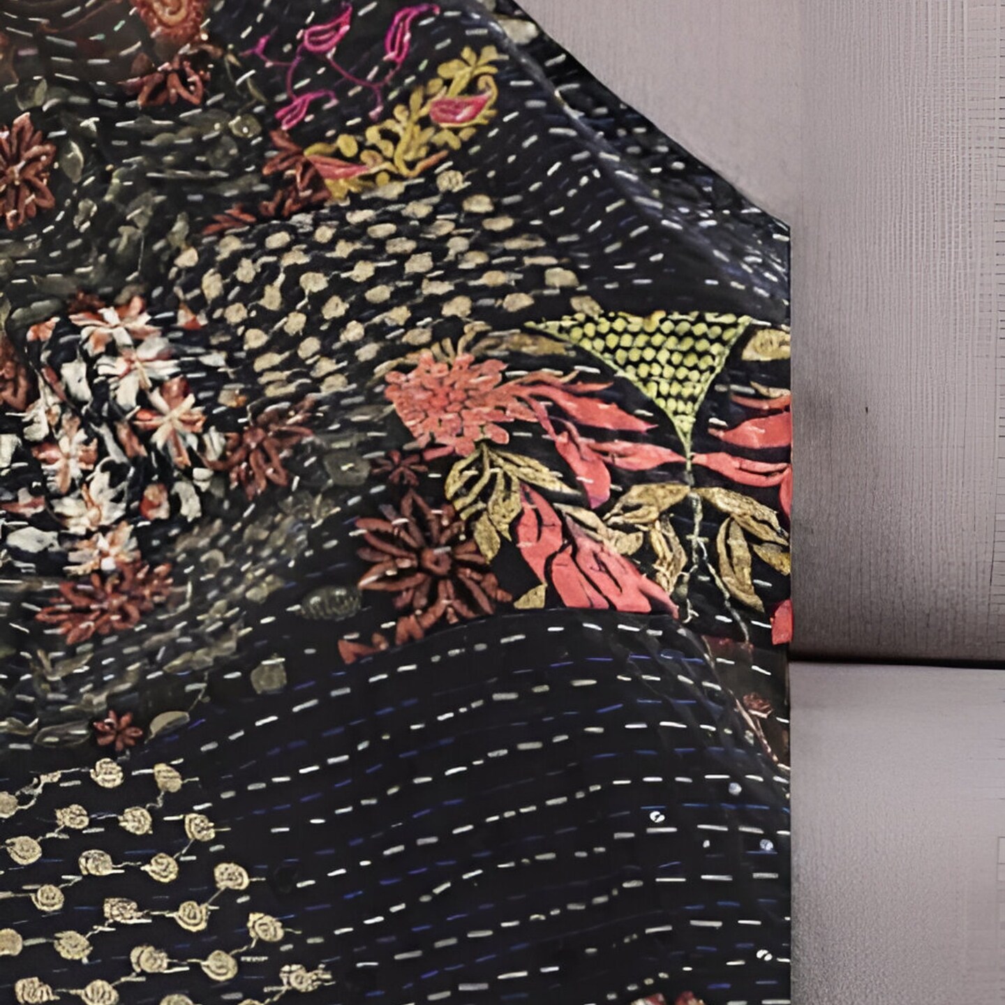 Edge Collections - 70" x 50" - Multicolor - Embroidered Kantha Patchwork Throw Blanket - 1 Piece