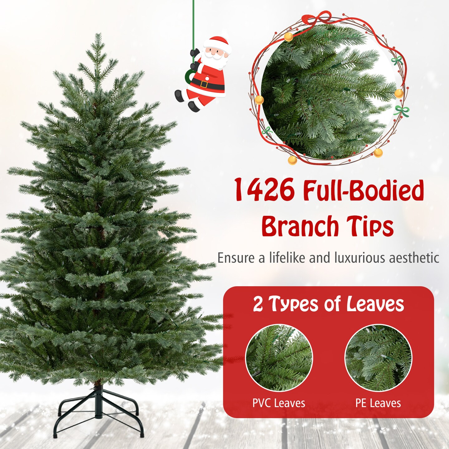 Green PVC PE 5ft Artificial Christmas Tree with 200 LED Lights