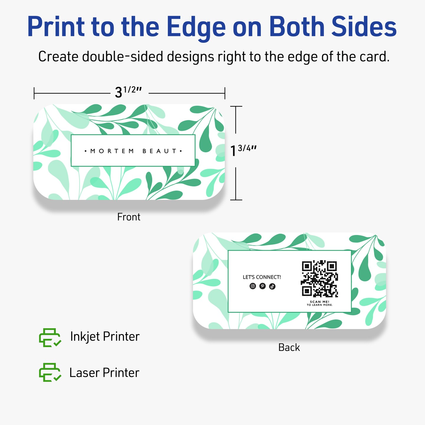 1-3/4" x 3-1/2" Rectangle Rounded Corners, Matte White Business Cards