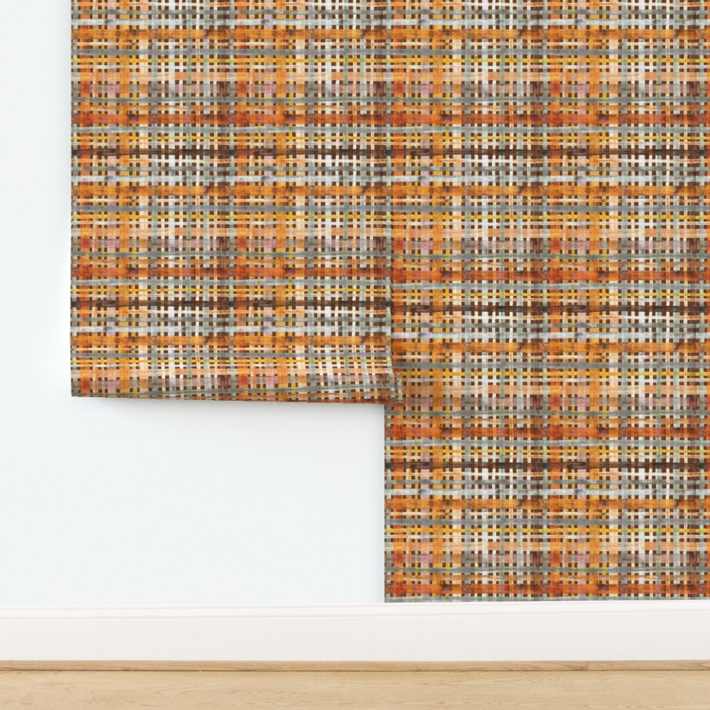 Earthy Browns Medium Scale Autumn Fall Country Farm Warm Brown Watercolor Texture Rustic Plaid Custom Pre-pasted Wallpaper by Spoonflower Pre-Pasted Wallpaper 2FT Wide