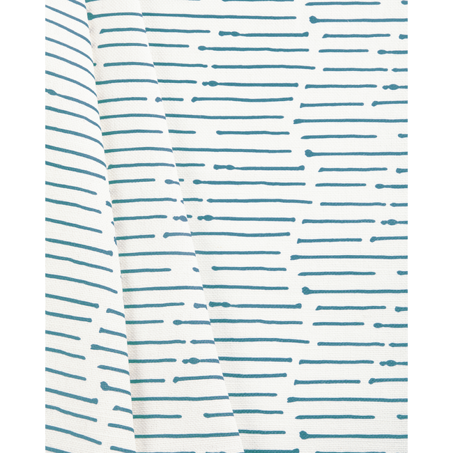 1 Yard Ink Stripe Denim Oyster Linen Fabric with Painterly Linear Print for Decor
