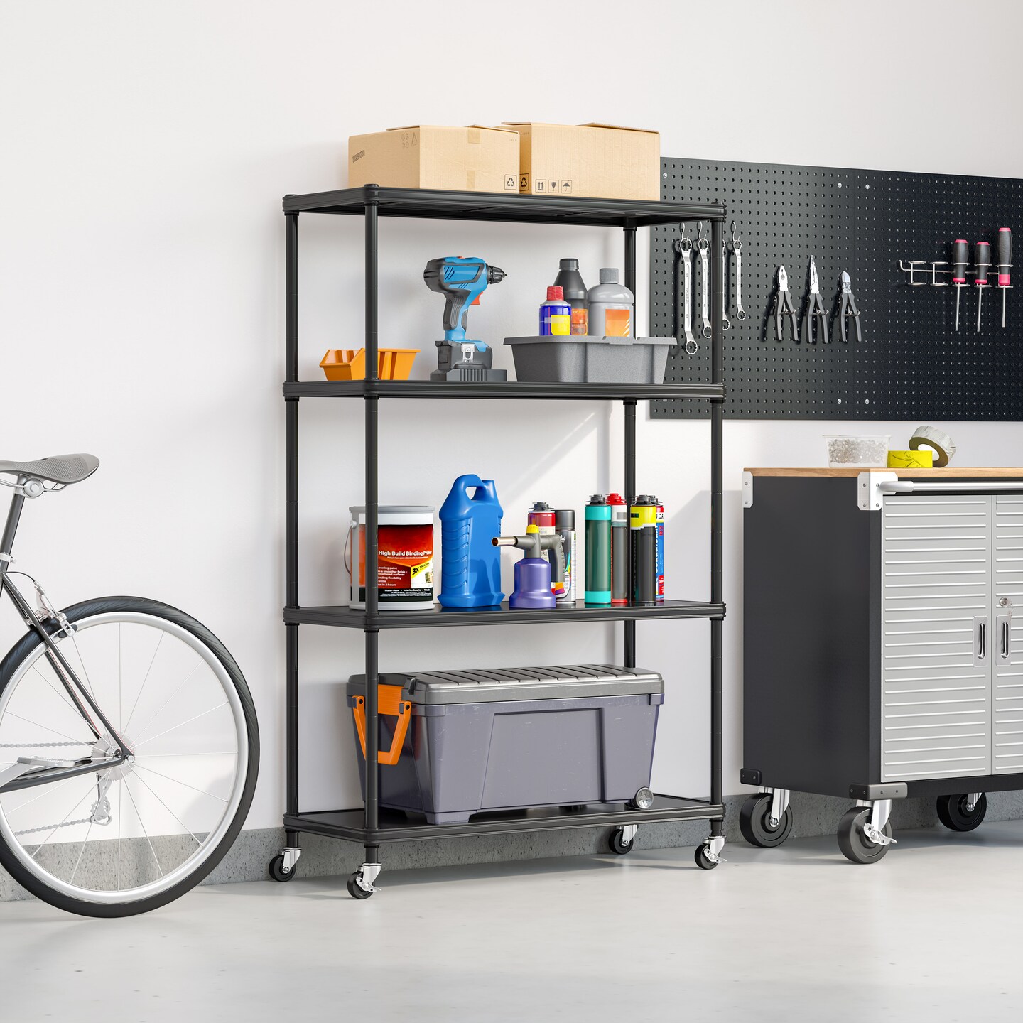 Seville Classics HOME 4-Tier Steel Shelving with Shelf Liners