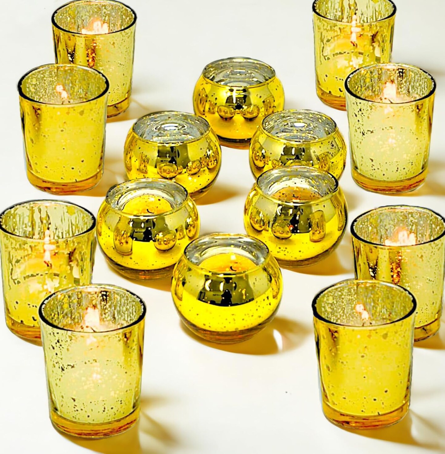 4E&#x2019;s Novelty 24 pcs Gold Mercury Glass Votive Candle Holder for Wedding Centerpieces, Parties &#x26; Home Decor