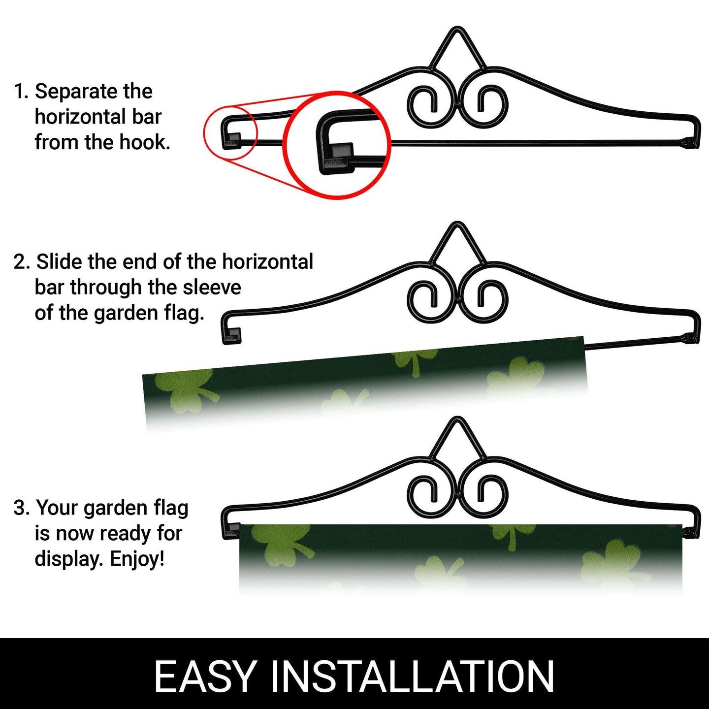 G128 Combo Pack Garden Flag Hanger 14IN & Garden Flag Happy St. Patrick's Day Plaid Shamrock Printed 12x18IN Double Sided