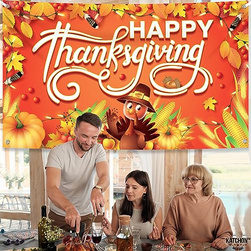KatchOn, Happy Thanksgiving Banner - XtraLarge, 72x44 Inch | Happy Thanksgiving Backdrop for Thanksgiving Decorations | Thanksgiving Party Decorations, Fall Decorations | Thanksgiving Wall Banner