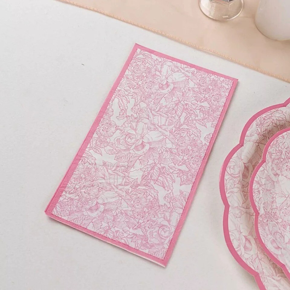 25 Pink Dinner Paper Napkins with Vintage Floral Print Party Events