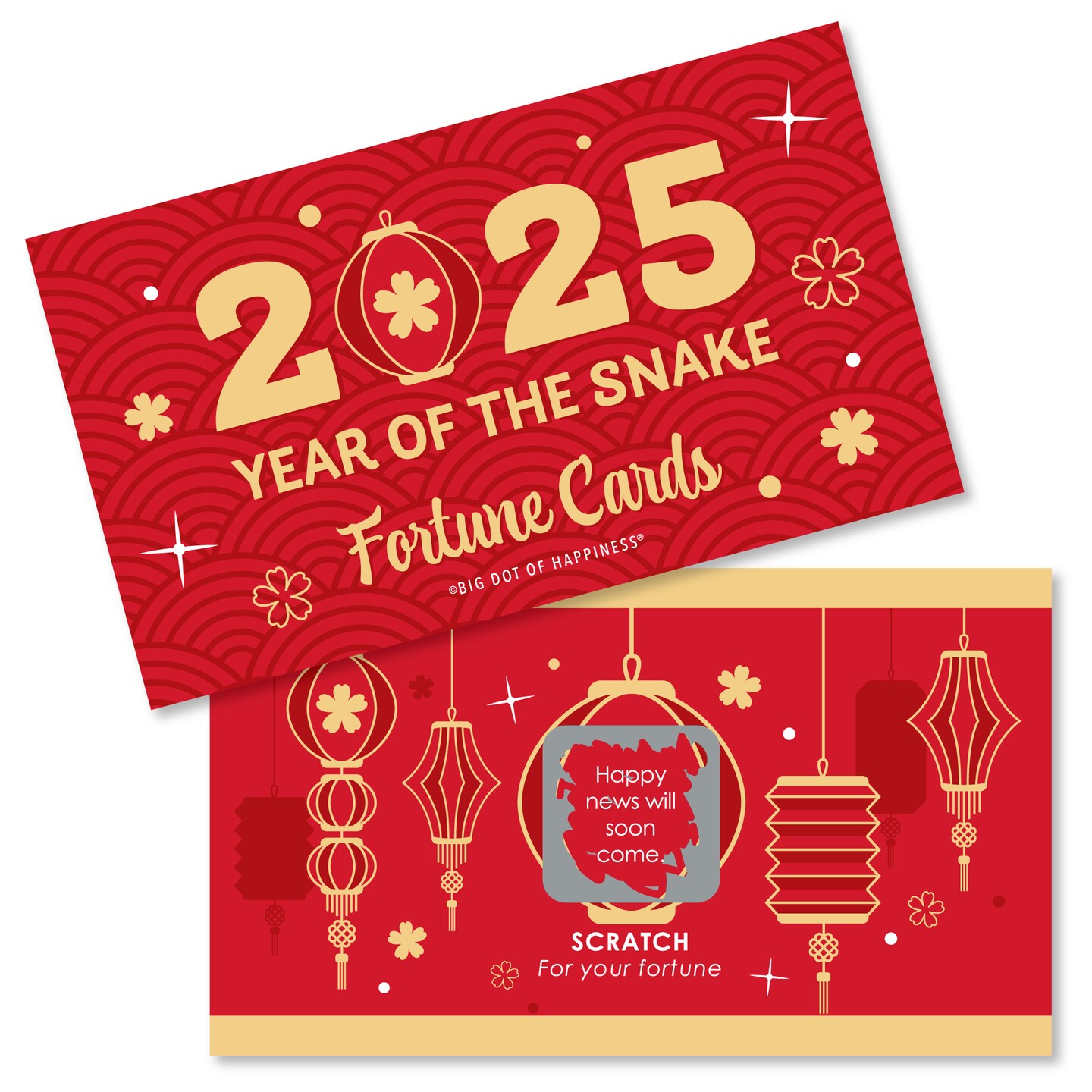 Big Dot of Happiness Lunar New Year - 2025 Year of the Snake Game Scratch Off Fortune Cards - 22 Count