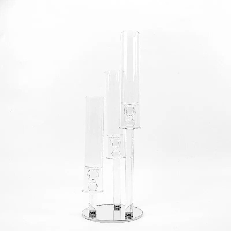 23&#x22; Clear 3 Arm Crystal Glass Round Candelabra Taper Candle Holder Party Events