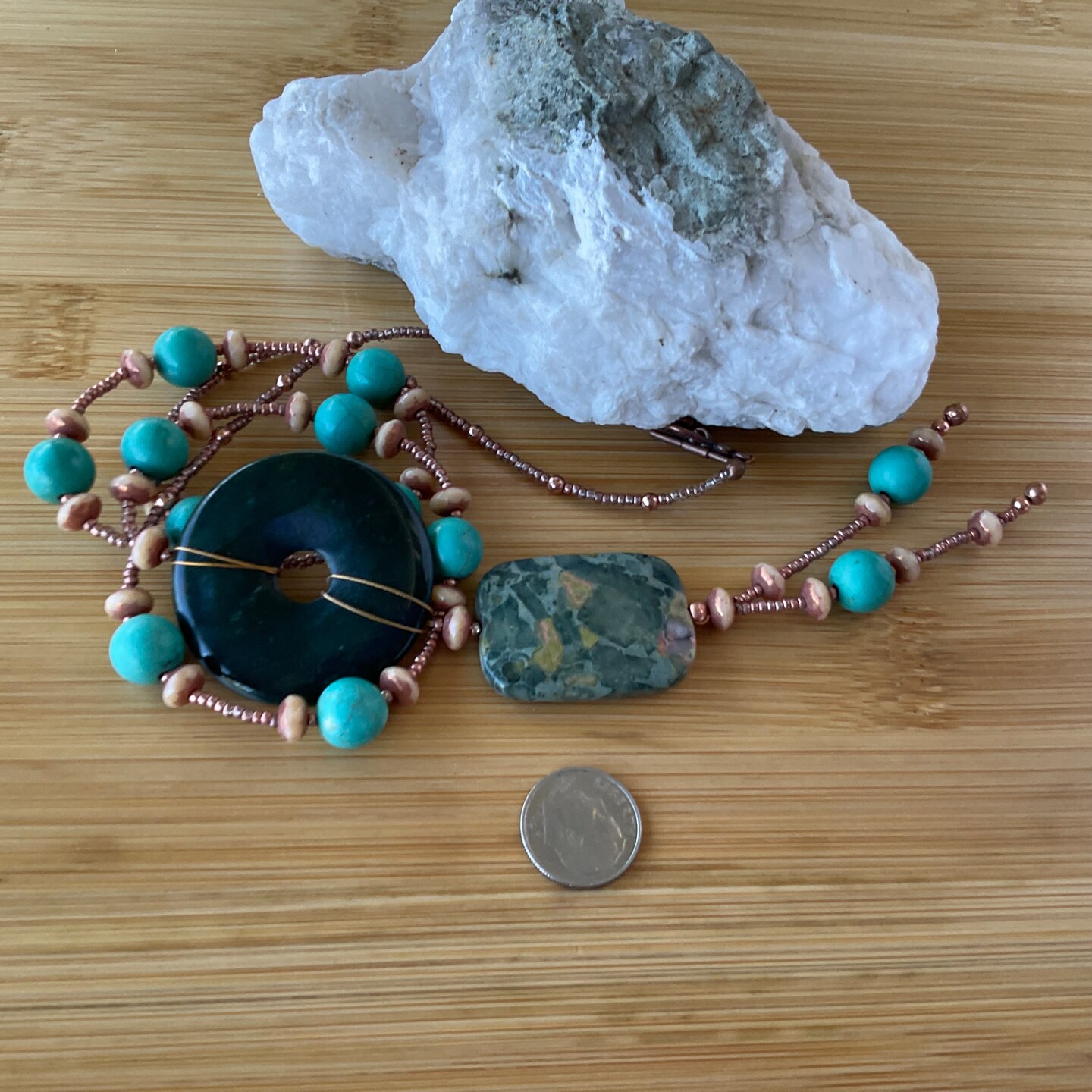 Handmade Mossy Green Jasper Pendant Necklace, Natural Turquoise