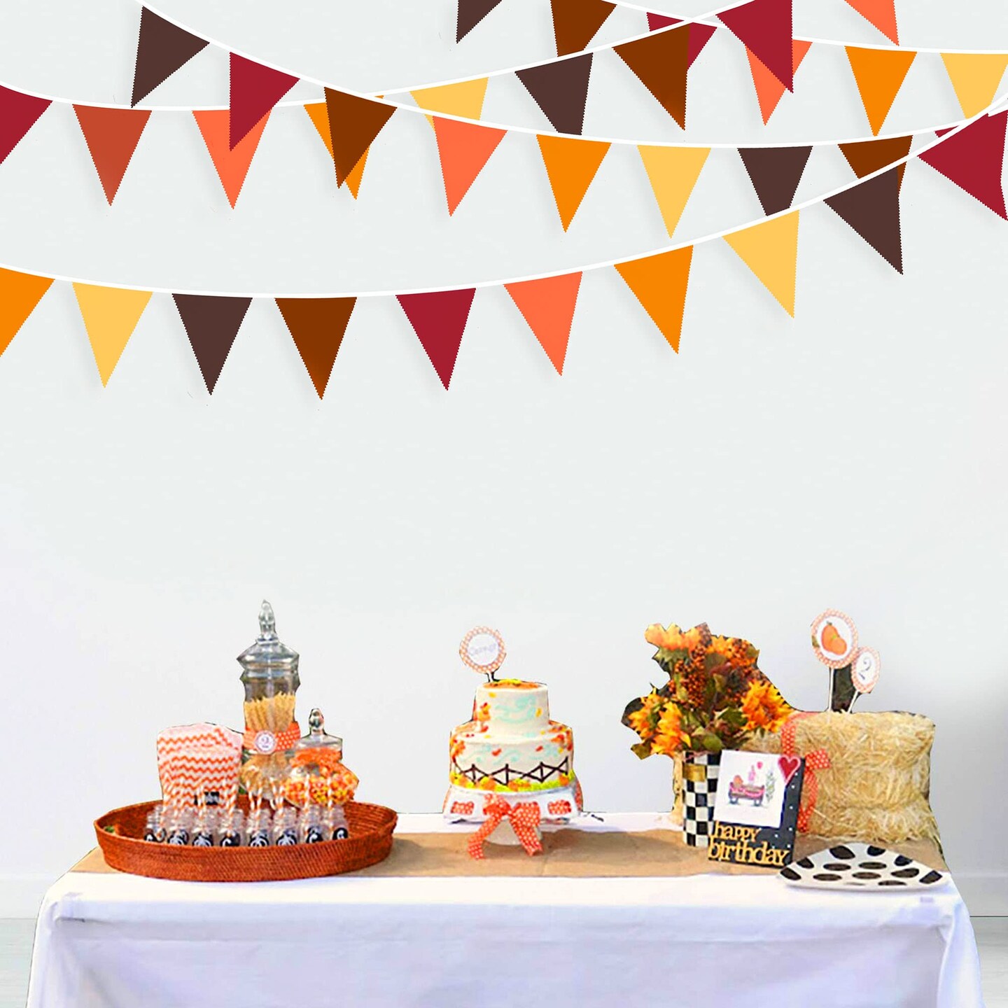 32Ft Fall Banner Decorations Triangle Flag Fabric Pennant Garland Bunting for Happy Fall Decor Thanksgiving Day Harvest Autumn Wedding Birthday Party Home Outdoor Garden Hanging Decoration (36Pcs)