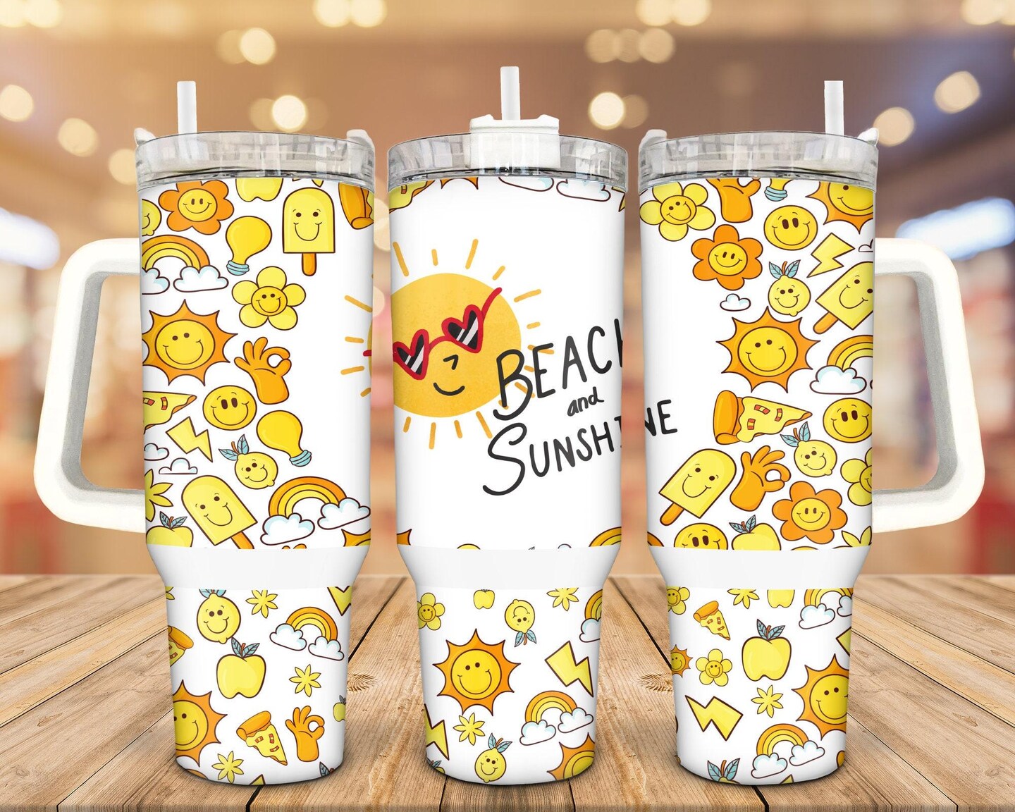 Beach Sunshine Stainless Steel Tumbler, 40 Oz, Personalized Gift