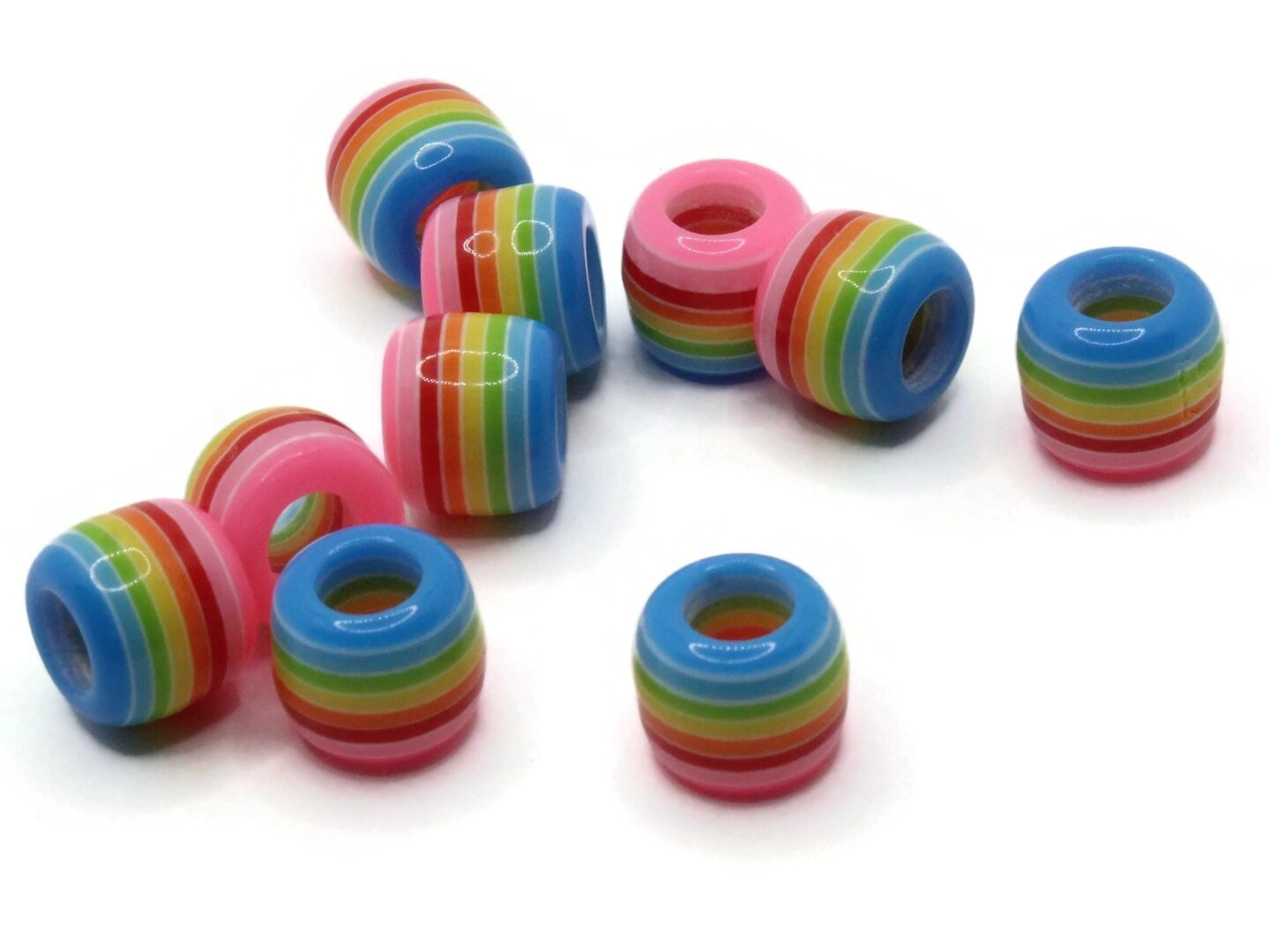 10 12mm Pink to Blue Rainbow Striped Resin Tube Large Hole Beads