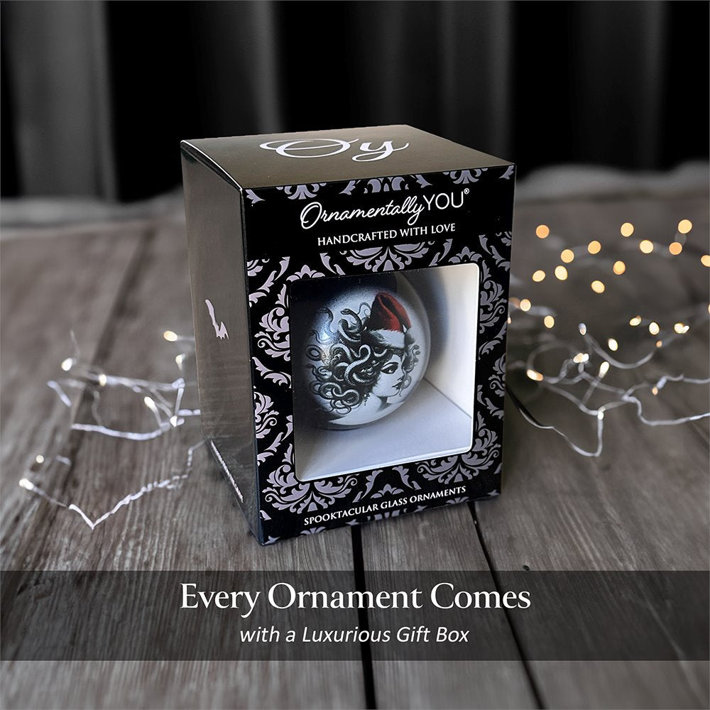 Medusa Christmas Spooky Portrait Glass Ornament, Black Horror Halloween Tree Decoration