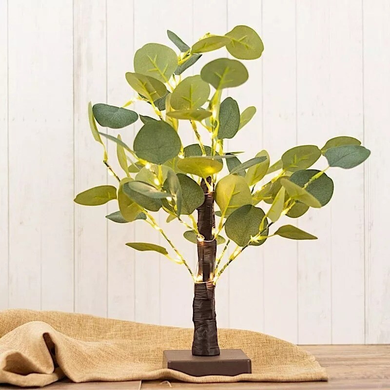 17" LED Brown Green Tree Battery Operated Lighted Eucalyptus Plant Party Events