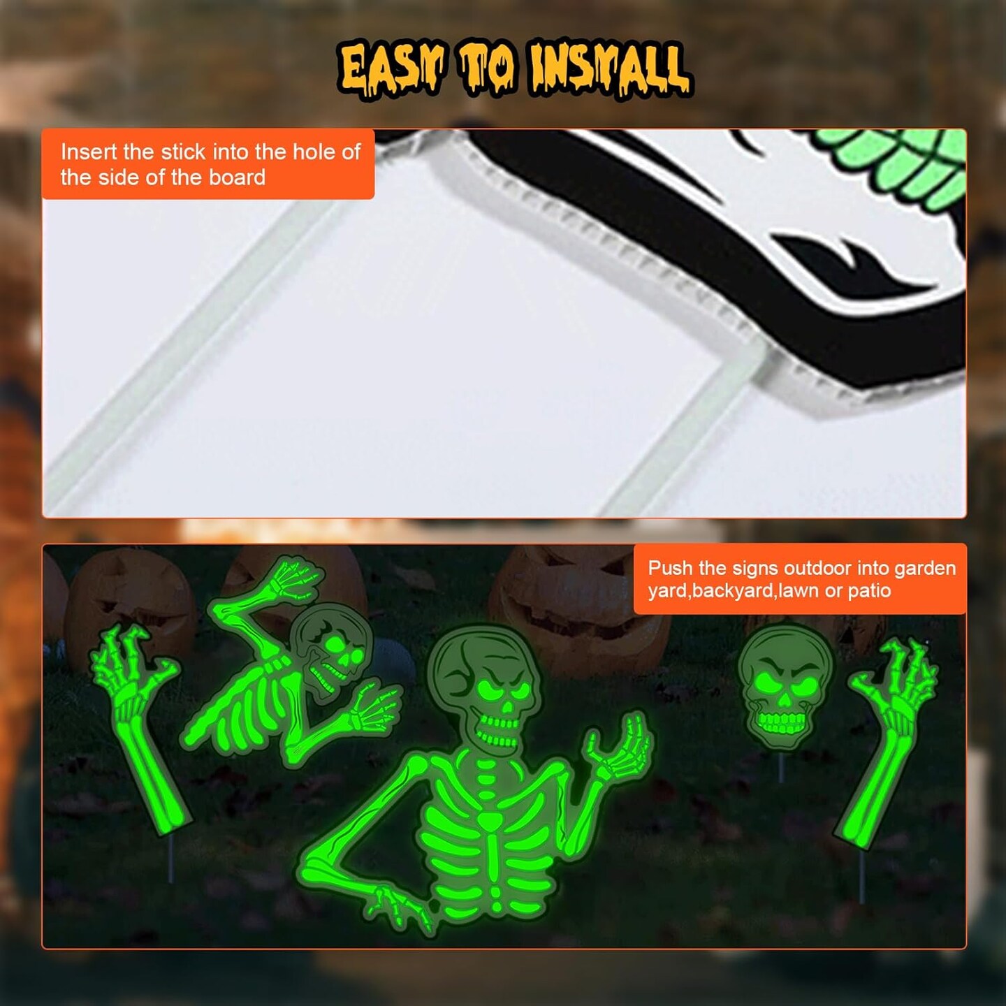 5 Pack Glow in The Dark Halloween Skeleton Yard Signs,Luminous Halloween Graveyard