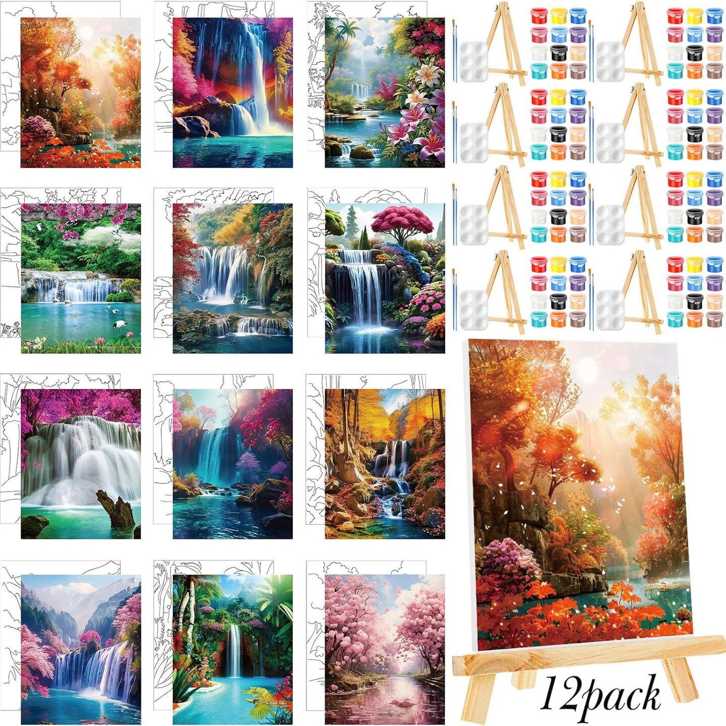 12 Pack Pre Drawn Canvas for Painting Sip and Paint Kit