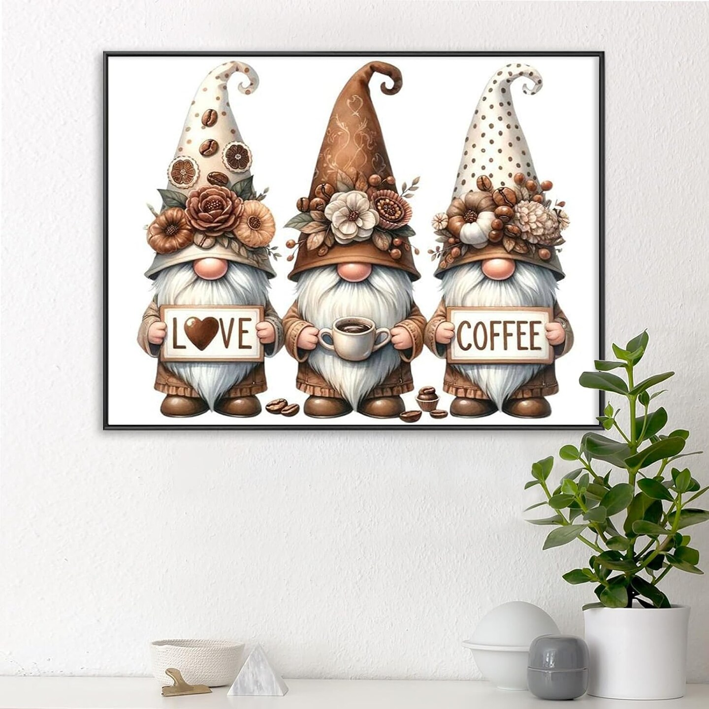 Gnome Coffee 5D Diamond Painting Kit for Adults & Beginners – Full Drill DIY Gem Art Craft, Home Wall Decor, 12x16 Inch