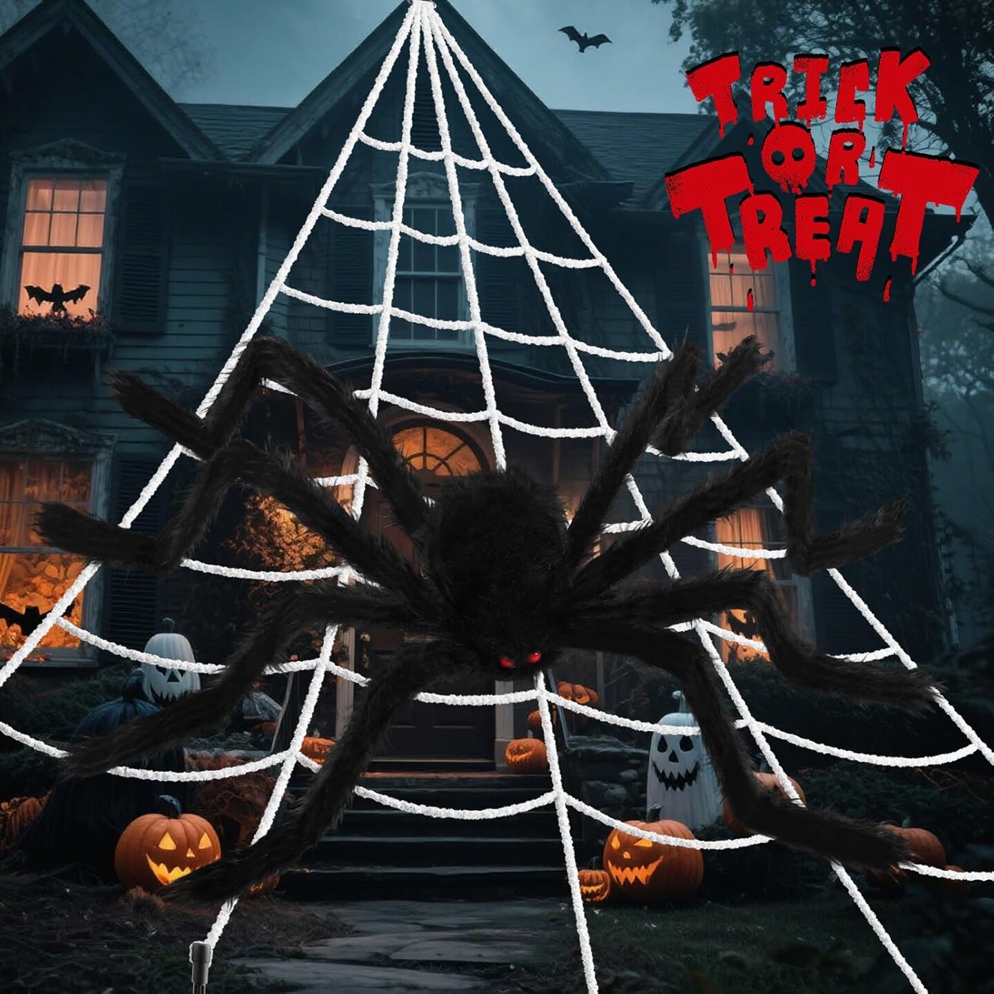 236" Giant Spider Web Halloween Decoration with 70" Huge Spider – Triangular Outdoor & Indoor Halloween Spider Web for House, Yard, Porch, and Party Decor (White, Black)