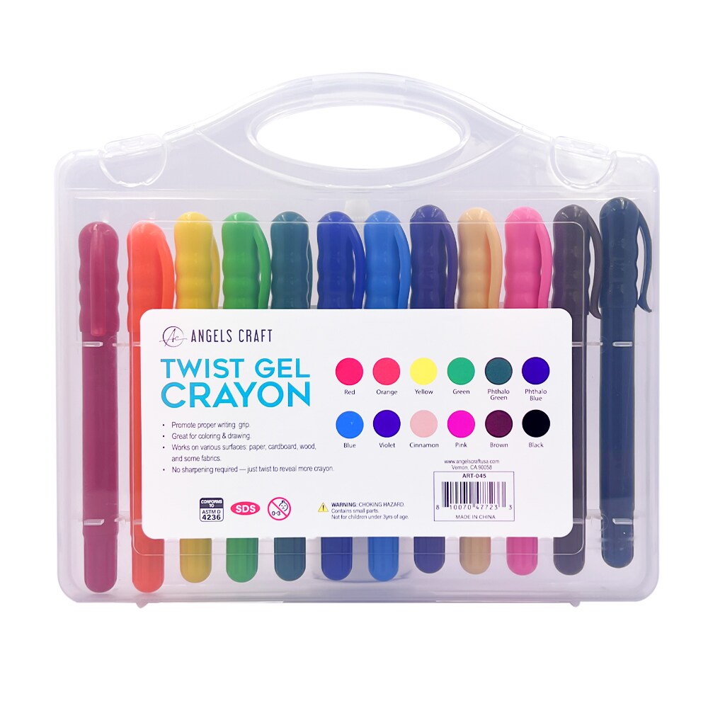 Angels Craft 12 Color Gel Twist Crayons with Storage/Carrying Case