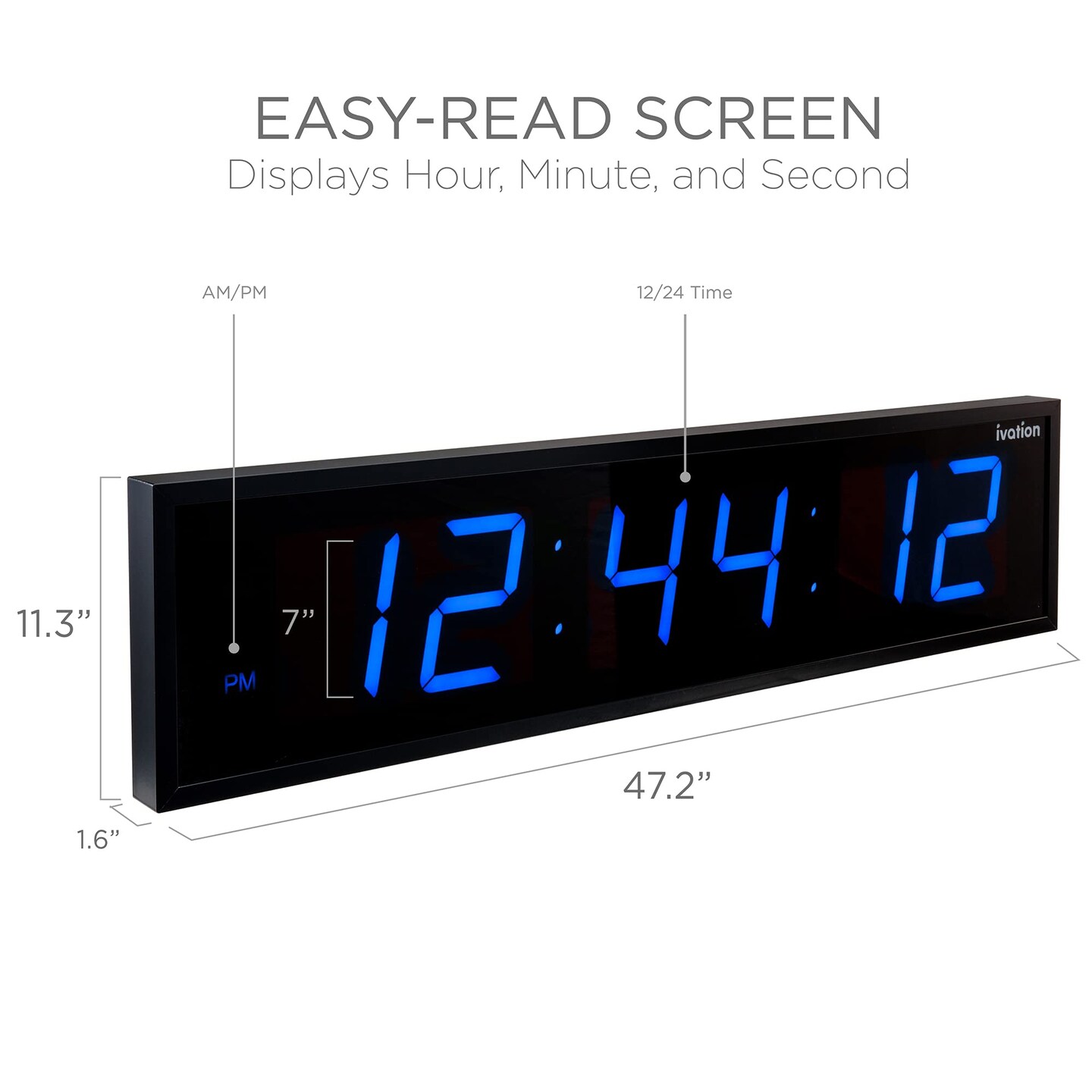 Ivation Huge 48" inch Digital LED Clock with Stopwatch, Alarms, Timer & Temp