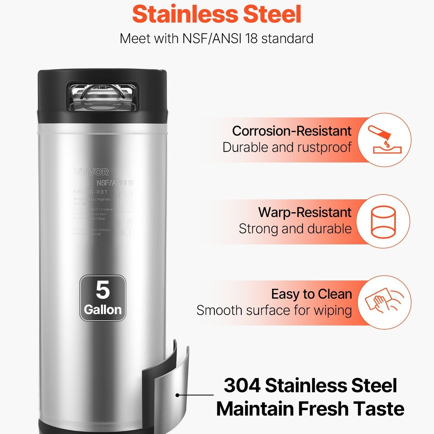 VEVOR-5 gal-Silver-Dual-Function Corny Keg for Home Brewing-2 Pieces